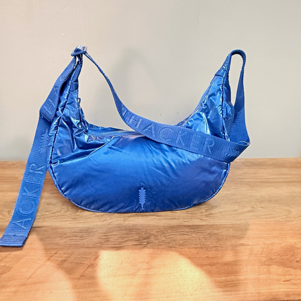 Thacker Blue Crescent Shoulder Bag Zip Top Adjustable Shoulder Strap